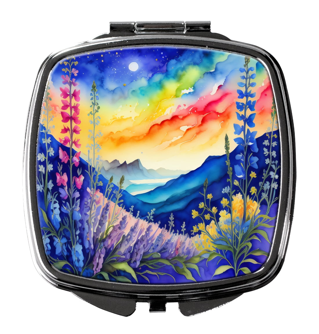 Colorful Delphinium Compact Mirror 2.75 in x 3 in