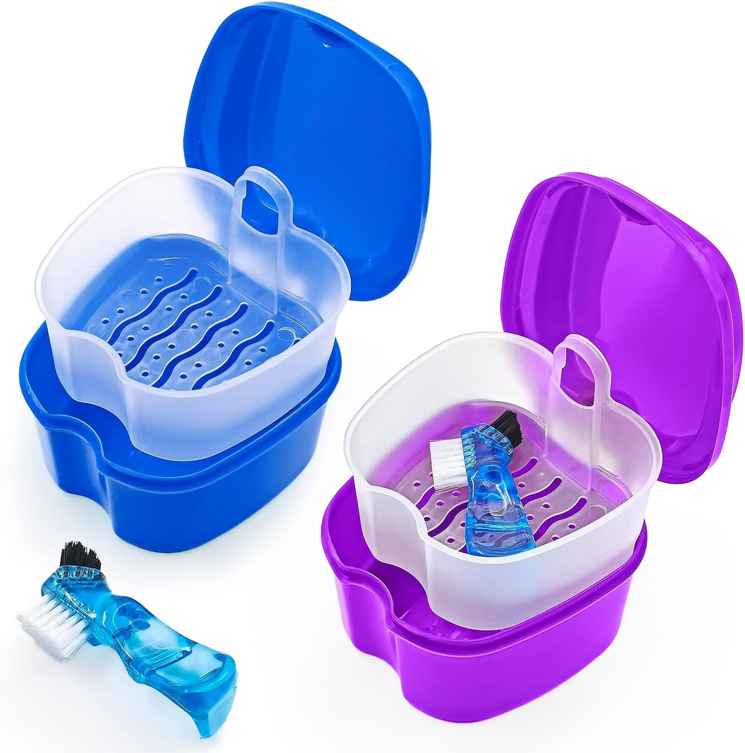 Colorful Denture Bath Case with Brush, Denture Cup Soaking Holder False ...