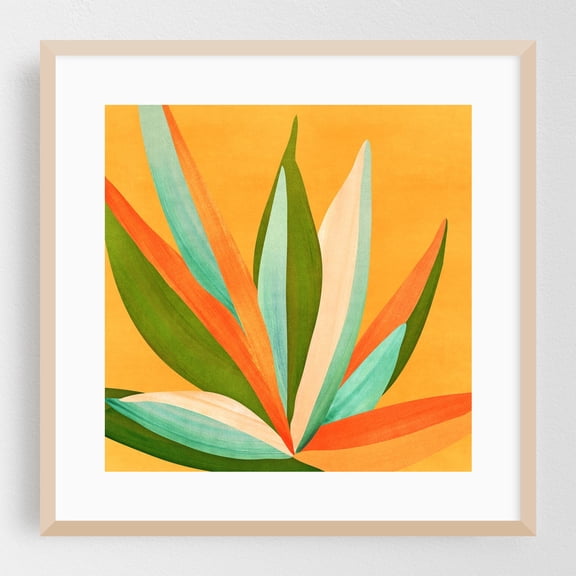 Colorful Desert Agave - Painting Tropical Botanical Modern Art Abstract Minimalist Geometric Summer Oak Framed Wall Art Print 12 x 12 inches