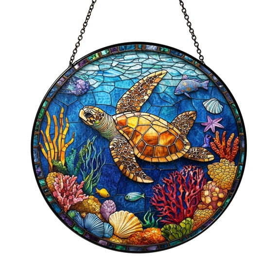 Colorful Desert Cactus Scene in Stained Glass Style – Window Hanging