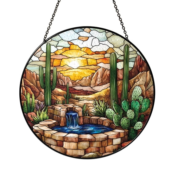 Colorful Desert Cactus Stained Glass Window Hanging, Nature Art ...