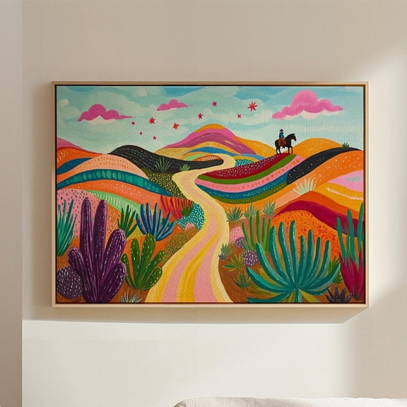 Colorful Desert Landscape With Rider, Vibrant Southwestern Artwork For Unique Wall Decor Prints Wall Art, Modern Wall Decor, 24x36 UNFRAMED