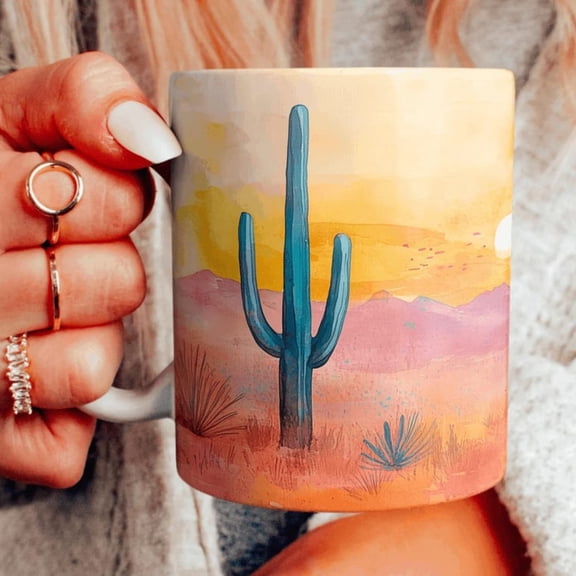 Colorful Desert Sun Mug, Beautiful Desert Landspe Ceramic Mug, Watercolor Desert Scenery Teacup, Western Design, Choose Your Design.