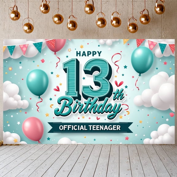 Colorful Design 13th Birthday Banner Balloon Decor Teenager Birthday Display Star Pattern Streamer Accents Backdrop for 13th Birthday Party Teenager Celebration Indoor Decoration