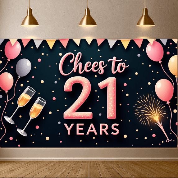 Colorful Design 21st Birthday Banner Balloon Theme Celebration Decoration for Birthday Party Indoor Event