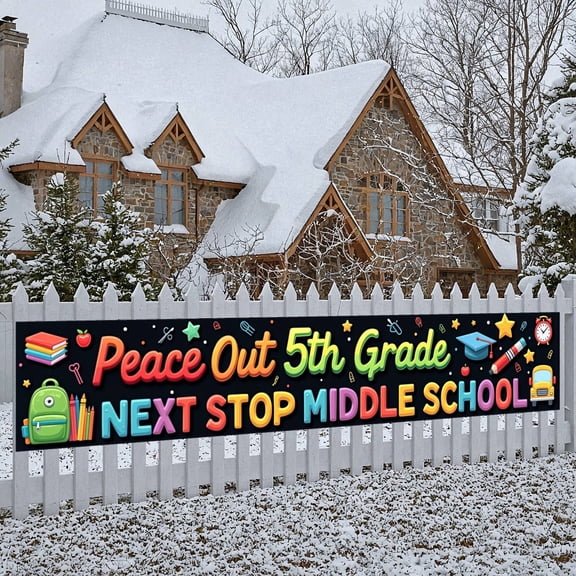 Colorful Design 5th Grade Graduation Banner Cartoon  Elementary School Display Educational Elements Vibrant Graphics Middle School Transition Backdrop for 5th Grade Graduation Ceremony Elementary