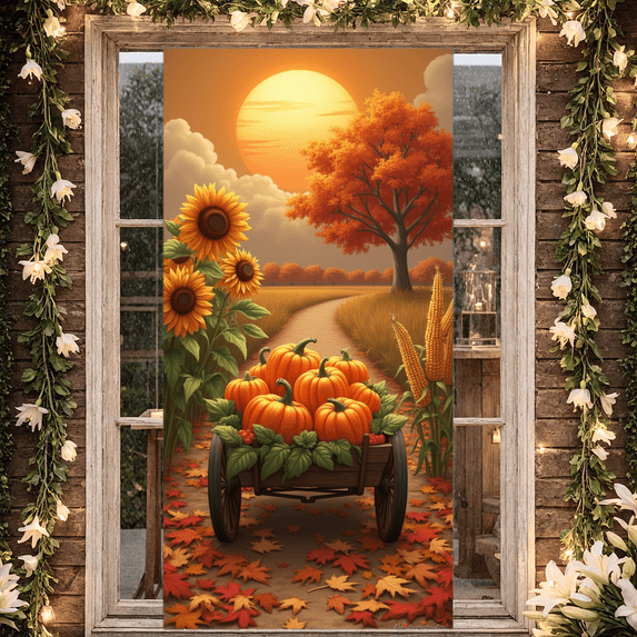 Colorful Design Autumn Banner Sunflower Pumpkin Harvest for Thanksgiving Decor Seasonal Celebration Outdoor Decoration