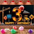 thumbnail image 1 of Colorful Design Banner Construction Theme Number 3 Decorative Sign for Kids Birthday Party Indoor Outdoor Event, 1 of 3