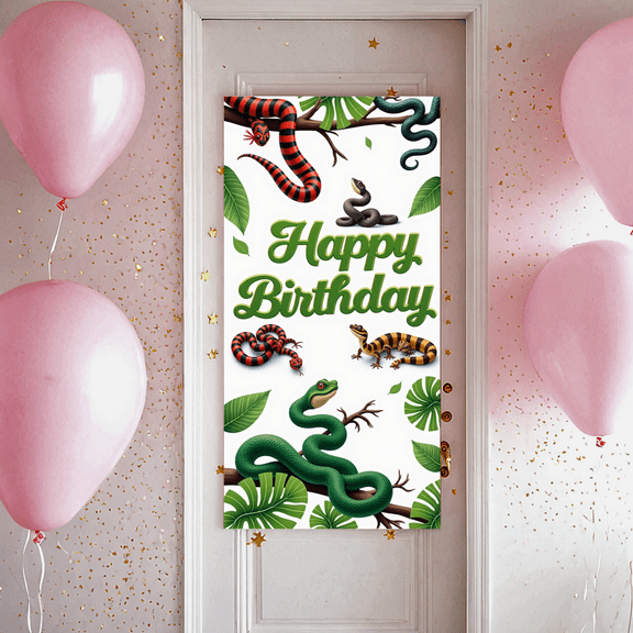 Colorful Design Banner Decorative Lizard Nature Leaves for Kids Party Celebration Jungle Theme