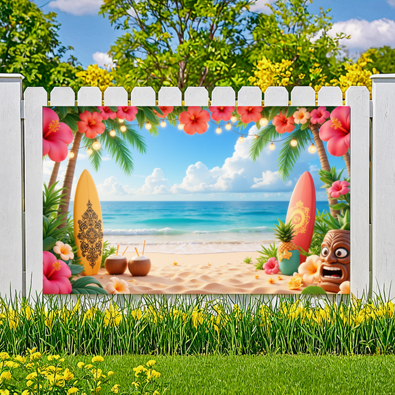 Colorful Design Beach Party Decorative Surfboard Banner Tiki Mask Hawaiian Theme for Luau Party Summer Event Beach Gathering