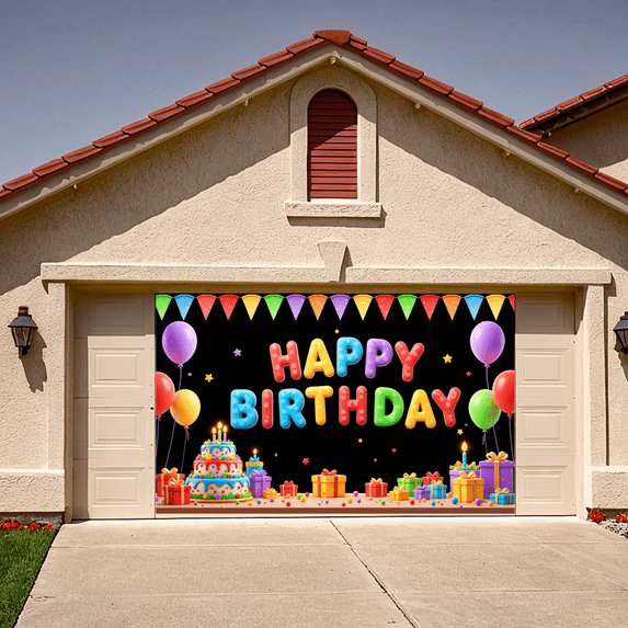 Colorful Design Birthday Banner Decorative Balloons Party Background for Birthday Celebration Indoor Decoration Kids Party