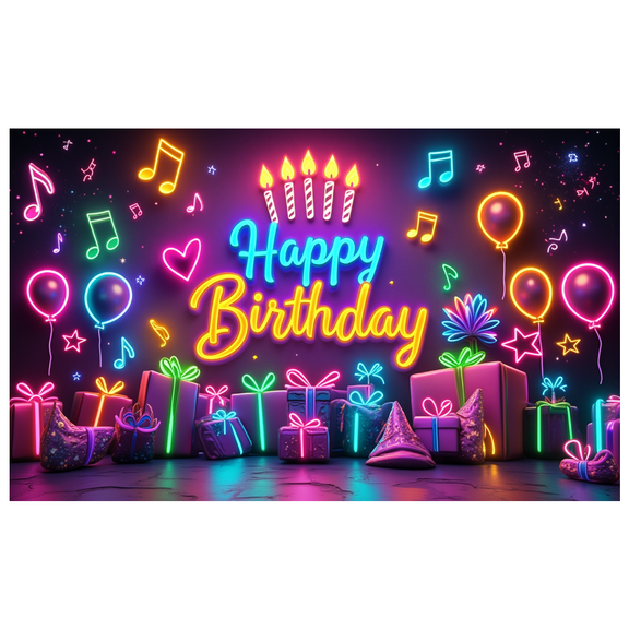 Colorful Design Birthday Banner Neon Lights Happy Theme for Birthday Party Indoor Event Photo Shoot