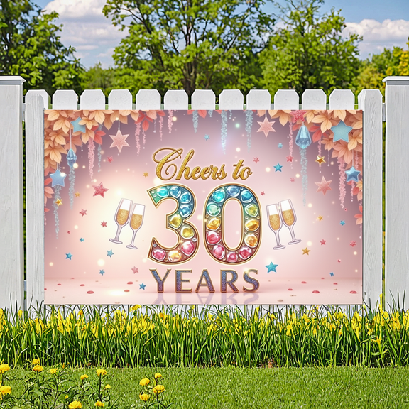 Colorful Design Cheers to 30 Banner Party Decoration Anniversary Backdrop for Milestone Celebration Indoor Event Evening Occasion