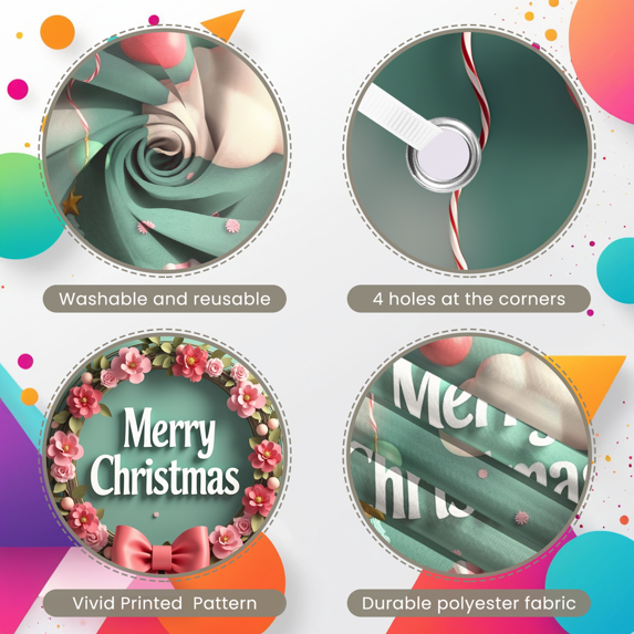 Colorful Design Christmas Banner Decorative Wreath Holiday Decoration Party Backdrop for Home Celebration Photo Props Winter Festive