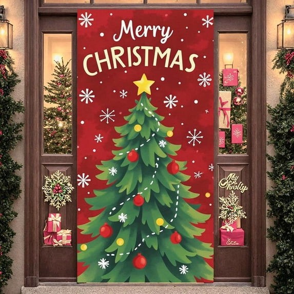 Colorful Design Christmas Banner Festive Xmas Display Christmas Tree Pattern Star Decor Holiday Background for Christmas Party Holiday Celebration Indoor Decoration