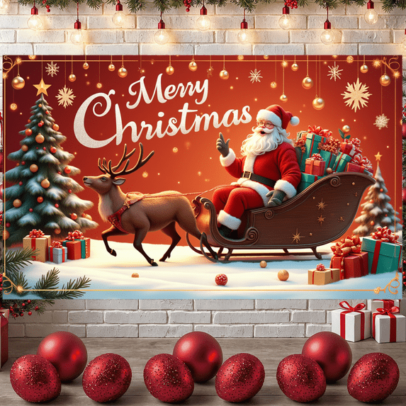 Colorful Design Christmas Banner Polyester Material Festive Decoration Holiday Cats Banner for Winter Party Indoor Decoration Kids Event