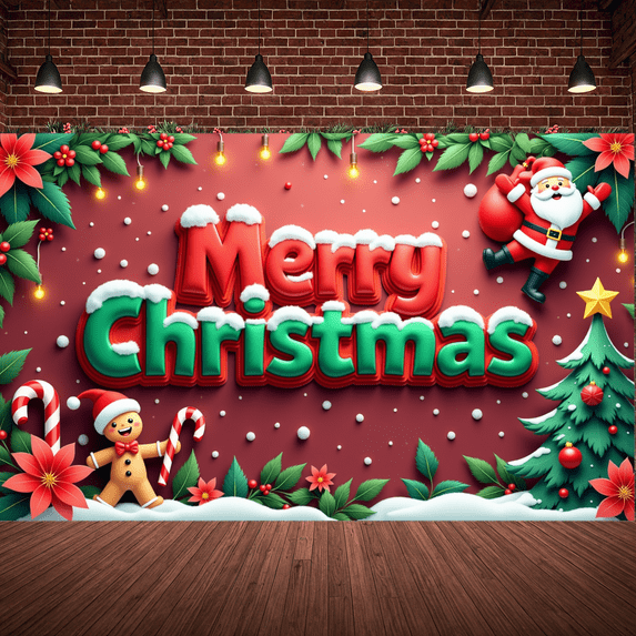 Colorful Design Christmas Banner Polyester Material Festive Decoration Holiday Cats Banner for Winter Party Indoor Decoration Kids Event