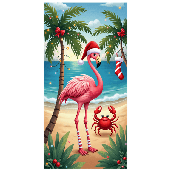 Colorful Design Christmas Flamingo Polyester Decorative Beach Banner for Holiday Party Indoor Decoration Event Celebration