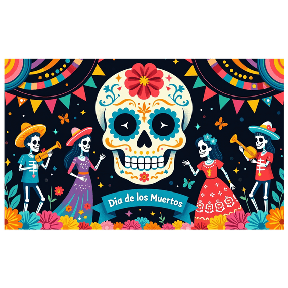 Colorful Design Day of the Dead Festive Banner Skull Decoration Mexican Festival for Celebrations Cultural Events Parties