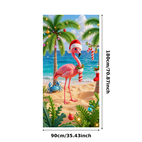 Colorful Design Flamingo Christmas Beach Theme Polyester Material Party Decoration Event Banner for Holiday Celebration Indoor Decoration Kids Party