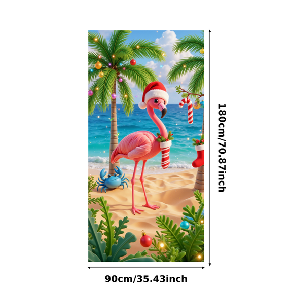 Colorful Design Flamingo Christmas Beach Theme Polyester Material Party Decoration Event Banner for Holiday Celebration Indoor Decoration Kids Party