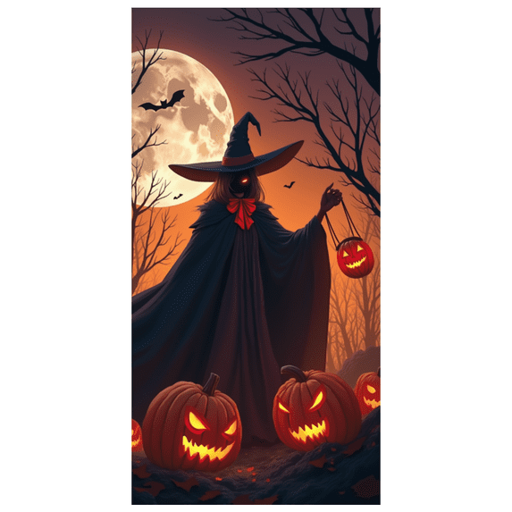 Colorful Design Halloween Banner Pumpkin Illustration Witch Costume Spooky Graphics for Halloween Party Autumn Event Kids Celebration