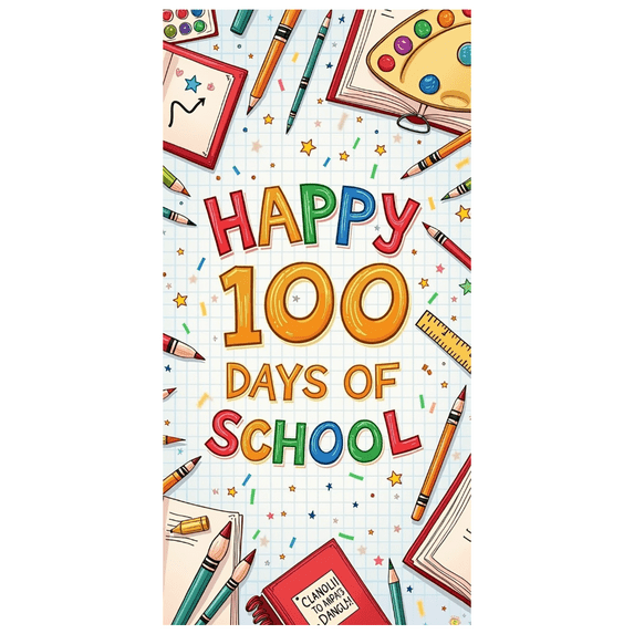 Colorful Design Happy 100 Days of School Banner Educational Milestone Celebration for Classroom Decoration School Events Kids Party