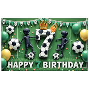 Colorful Design Happy 7th Birthday Banner Soccer Theme Kids Decoration Football Event Party Backdrop for Indoor Celebration Playground Photography