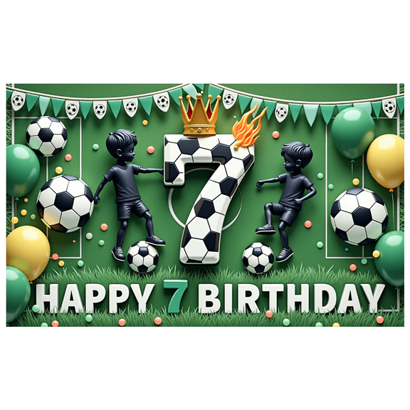 Colorful Design Happy 7th Birthday Banner Soccer Theme Kids Decoration Football Event Party Backdrop for Indoor Celebration Playground Photography
