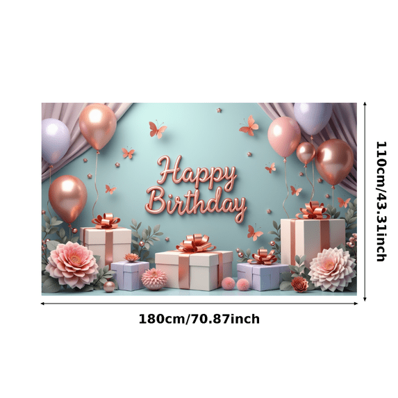 Colorful Design Happy Birthday Banner Balloon Decoration Gift Box Floral Elements for Birthday Party Celebration Photo Shoot Event Decoration