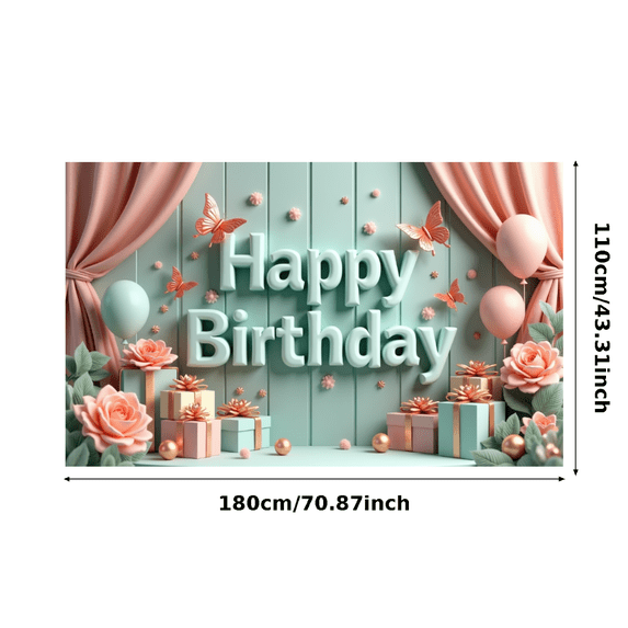 Colorful Design Happy Birthday Banner Balloon Decoration Gift Box Floral Elements for Birthday Party Celebration Photo Shoot Event Decoration