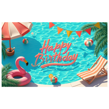 Colorful Design Happy Birthday Banner Beach Theme Inflatable Flamingo Tropical Flowers Pool Elements for Summer Party Beach Celebration Holiday Decor