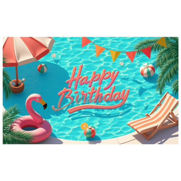 Colorful Design Happy Birthday Banner Beach Theme Inflatable Flamingo Tropical Flowers Pool Elements for Summer Party Beach Celebration Holiday Decor