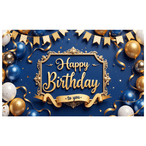 Colorful Design Happy Birthday Banner Blue Gold Balloon Celebration Decorative for Party Indoor Holiday Event