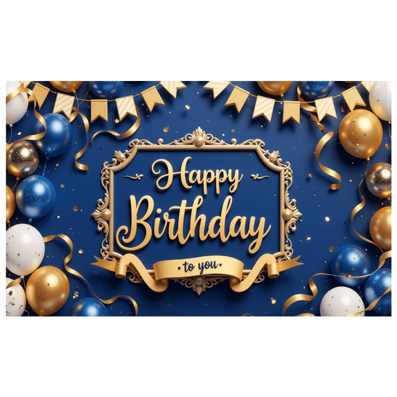 Colorful Design Happy Birthday Banner Blue Gold Balloon Celebration Decorative for Party Indoor Holiday Event