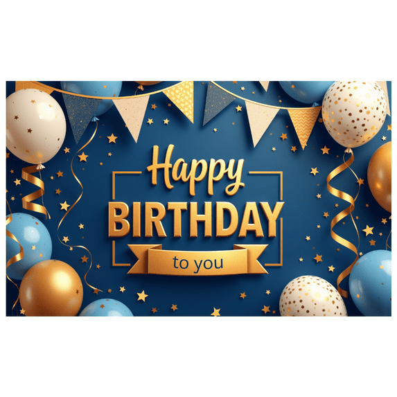 Colorful Design Happy Birthday Banner Blue Gold Balloon Celebration Decorative for Party Indoor Holiday Event