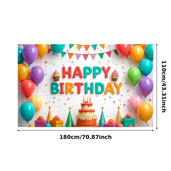 Colorful Design Happy Birthday Banner Cake Decoration Balloon Decoration Celebration Backdrop for Birthday Party Kids Celebration Indoor Party