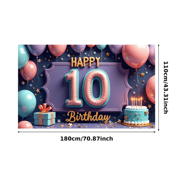 Colorful Design Happy Birthday Banner Decorative Elements Birthday Party Balloon Decoration Number 10 Celebration Banner for Birthday Party Kids Event Indoor Decor