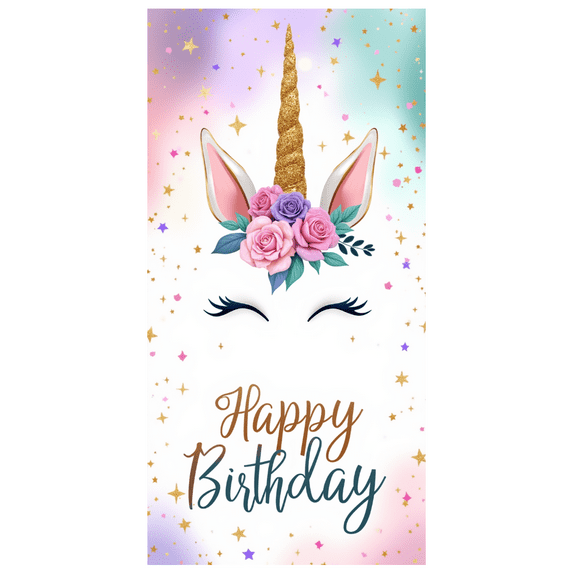 Colorful Design Happy Birthday Banner Floral Unicorn Decoration Glitter Gold Theme for Celebration Kids Party Indoor