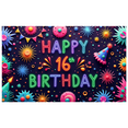 thumbnail image 1 of Colorful Design Happy Birthday Banner Neon Style Sixteenth Birthday Party Decoration for Birthday Party Celebration Event, 1 of 6