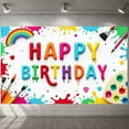 thumbnail image 1 of Colorful Design Happy Birthday Banner Paint Splatter Birthday Display Rainbow Brush Decor Colorful Backdrop for Birthday Party Kids Celebration Art Themed Event, 1 of 9
