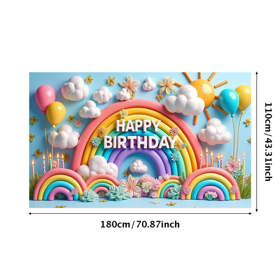 Colorful Design Happy Birthday Banner Rainbow Theme Balloon Decoration Celebration Banner for Birthday Party Indoor Decoration Event Decoration
