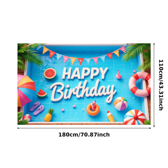 Colorful Design Happy Birthday Banner Tropical Theme Summer Pool for Birthday Party Outdoor Event Kids Celebration