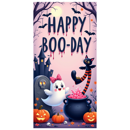 Colorful Design Happy Boo-Day Ghost Halloween Banner Decorative Castle Black Cat for Halloween Party Indoor Decoration Kid's Celebration