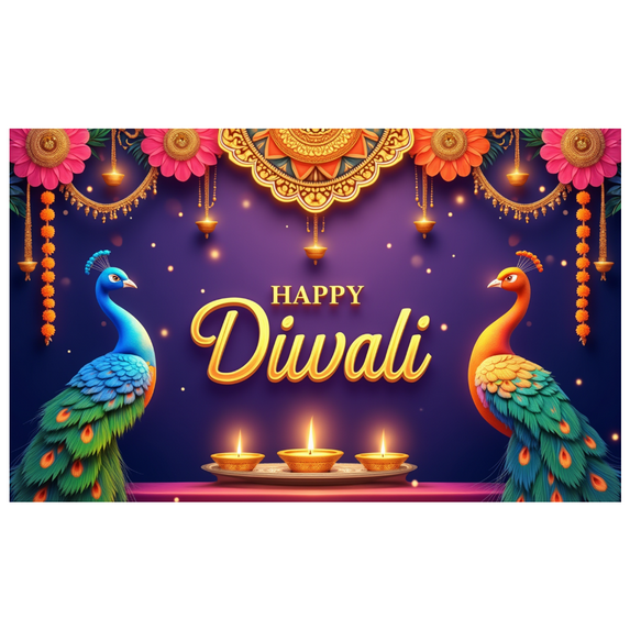 Colorful Design Happy Diwali Banner Decorative Peacock Art Floral Garland for Festival Celebration Home Décor Party Decoration