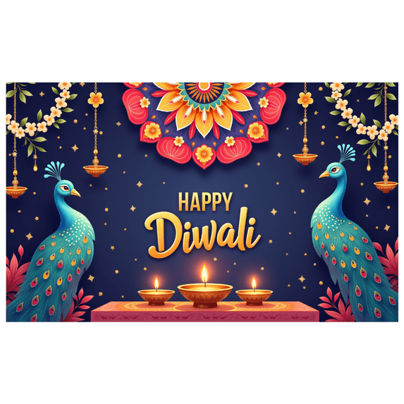 Colorful Design Happy Diwali Banner Decorative Peacock Art Floral Garland for Festival Celebration Home Décor Party Decoration