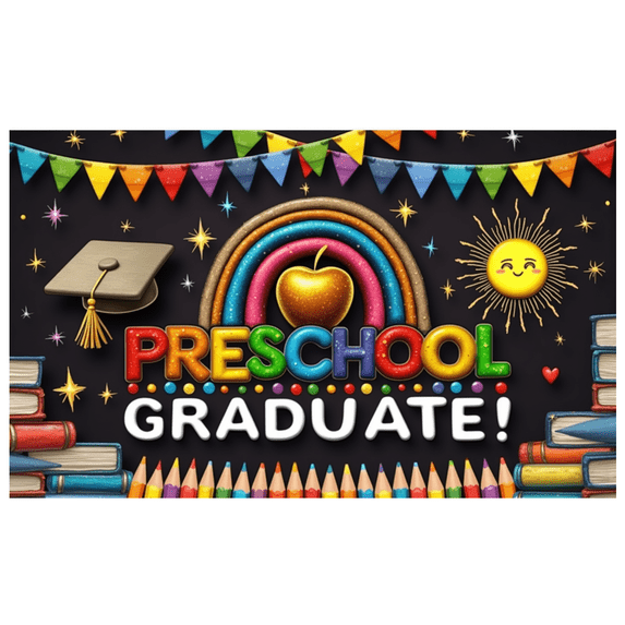 Colorful Design Happy Graduation Banner Preschool Graduate Rainbow Theme for Preschool Graduation Party Kids Celebration Classroom Decoration