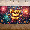 thumbnail image 1 of Colorful Design Happy New Year Banner Festive Fireworks Celebration Backdrop for New Year Party Indoor Decoration Holiday Event, 1 of 9