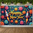 thumbnail image 1 of Colorful Design Happy New Year Banner Festive Fireworks Celebration Backdrop for New Year Party Indoor Decoration Holiday Event, 1 of 2