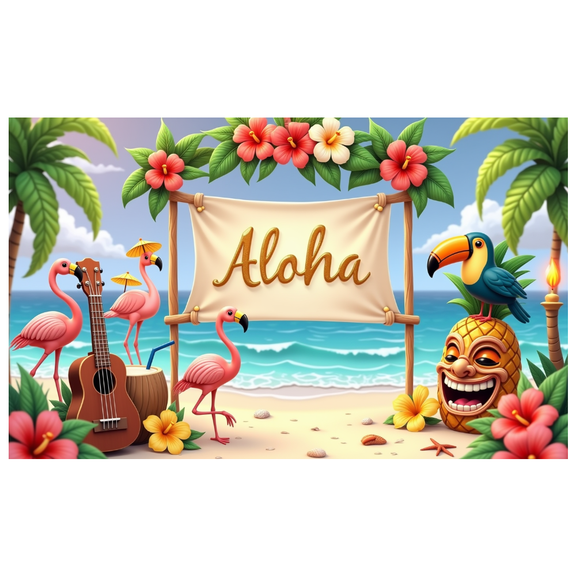 Colorful Design Hawaiian Banner with Floral Theme for Beach Party Summer Decor Luau Celebration